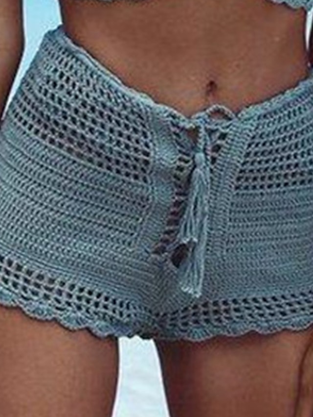 Womens Clothing Womens Bottoms | Womens Fashion Sexy Shorts Crochet Short Pants Holiday Beach Micro-elastic Plain Comfort Mid Wa