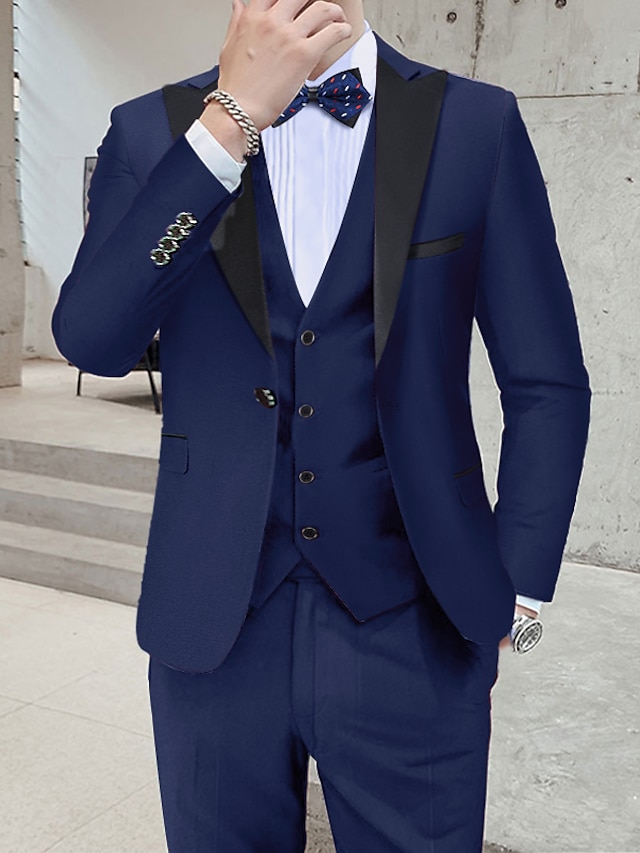  Black Burgundy Blue Men's Performance Party Party Evening Tuxedos 3 Piece Peak Plus Size Tailored Fit Single Breasted One-button 2024