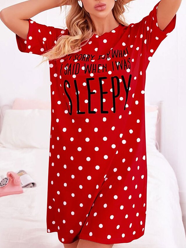 Womens Clothing Womens Sleep & Lounge | Womens Pajamas Nightgown Dot Cherry Comfort Sweet Home Daily Polyester Crew Neck Short S