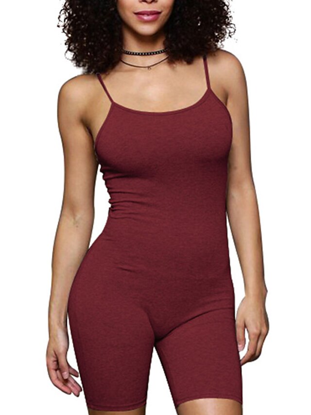 Womens Clothing Womens Jumpsuits & Rompers | Womens Romper High Waist Solid Color Crew Neck Active Home Street Regular Fit Sleev