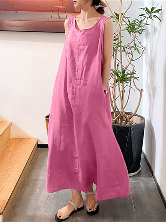 Women's Cotton Linen Dress Casual Dress Shift Dress Maxi long Dress ...