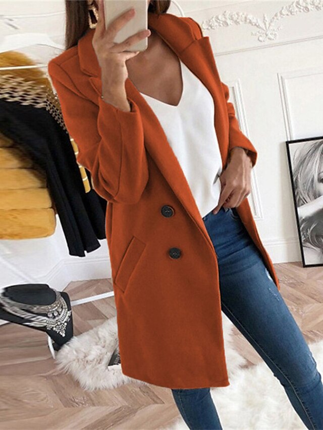 Womens Clothing Womens Outerwear | Womens Coat Street Daily Going out Fall Winter Long Coat Regular Fit Thermal Warm Casual Stre