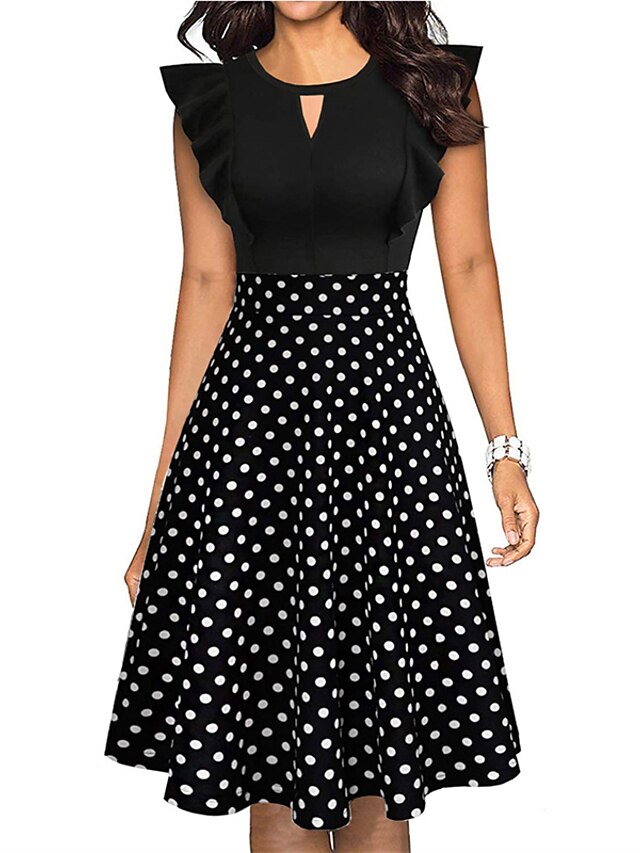 Womens Clothing Womens Dresses | Womens A Line Dress Knee Length Dress White Black Pink Dark Blue Sleeveless Floral Polka Dot Ru