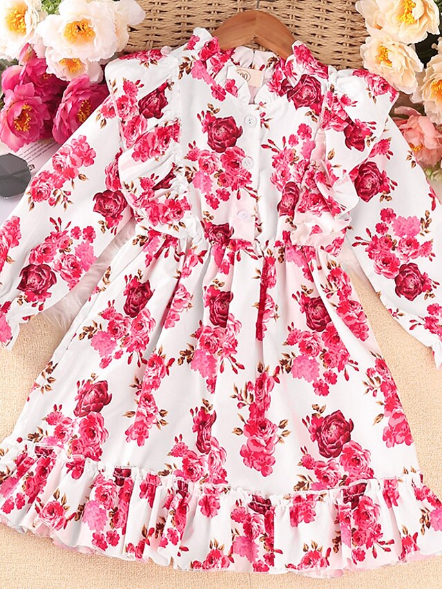 Baby & Kids Girls Clothing | Kids Little Girls Dress Flower A Line Dress Party Special Occasion Print White Knee-length Long Sle