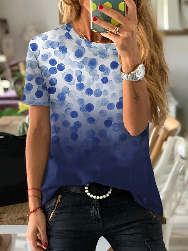 Womens Clothing Womens Tops | Womens Polka Dot Casual Weekend Painting T shirt Tee Short Sleeve Print Round Neck Basic Essential