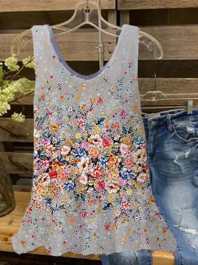 Womens Clothing Plus Size Collection | Womens Plus Size Tops Tank Top Floral Print Sleeveless V Neck Streetwear Daily Holiday Co