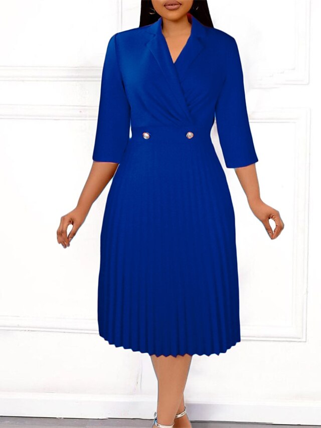 Womens Clothing Plus Size Collection | Womens Plus Size Sheath Dress Solid Color Shirt Collar Half Sleeve Fall Spring Work Midi 