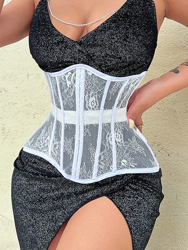 Womens Clothing Womens Sleep & Lounge | Corset Womens Corsets Sexy Underbust Corset Backless Tummy Control Lace Pure Color Lace 