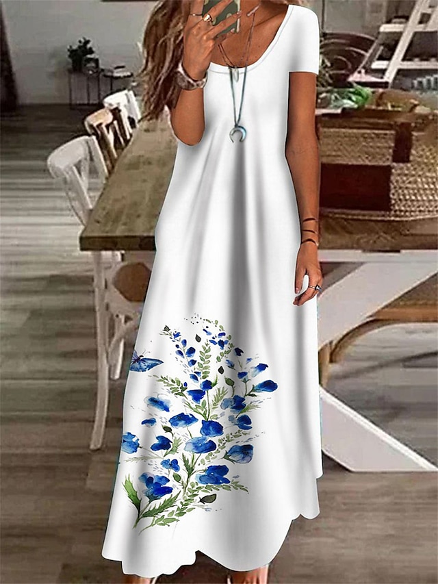 Women's Casual Dress Shift Dress Long Dress Maxi Dress White Blue Green ...
