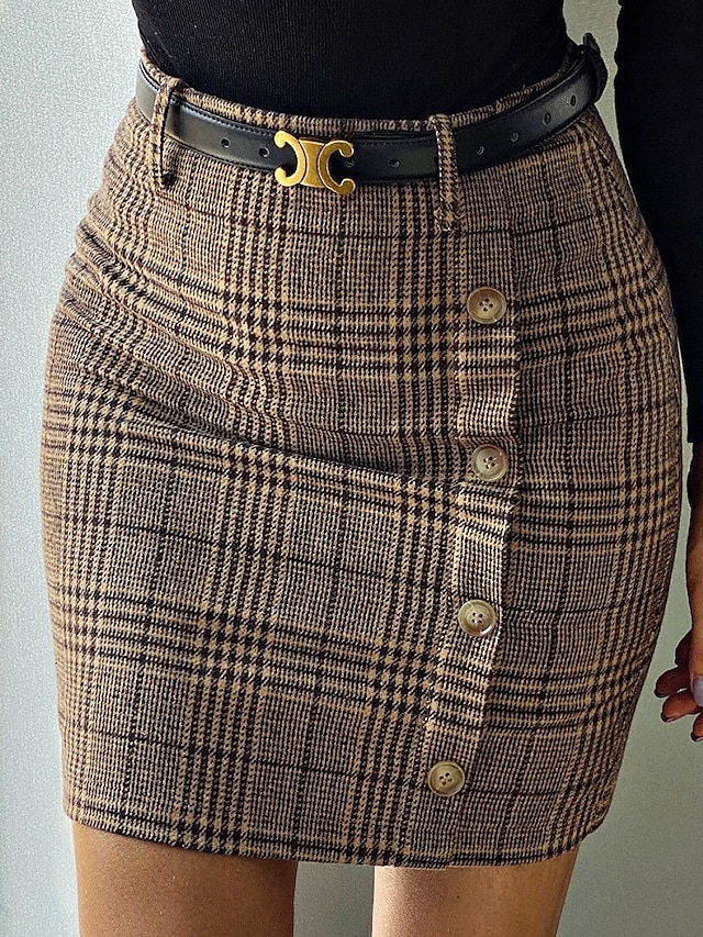 Womens Clothing Womens Bottoms | Womens Fashion Bodycon Skirts Office / Career Daily Plaid Print Khaki S M L / Slim - KZ95959