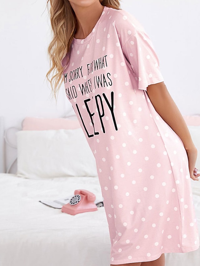 Womens Clothing Womens Sleep & Lounge | Womens Pajamas Nightgown Dot Cherry Comfort Sweet Home Daily Polyester Crew Neck Short S