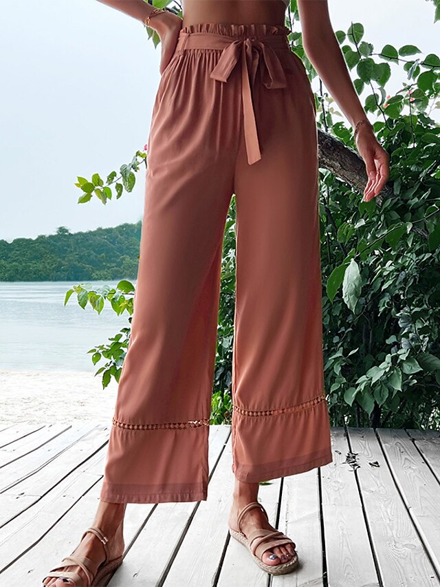 Womens Clothing Womens Bottoms | Womens Fashion Culottes Wide Leg Chinos Wide Leg Ankle-Length Pants Casual Weekend Micro-elasti