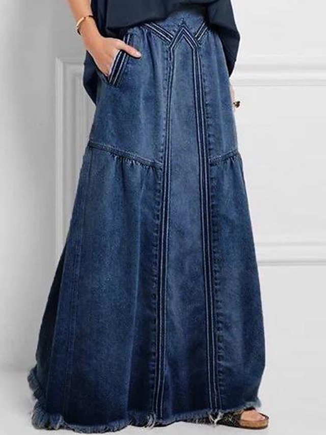  Women's Denim Skirt Maxi Blue Gray Skirts Pocket Fashion Office / Career Casual Daily S M L