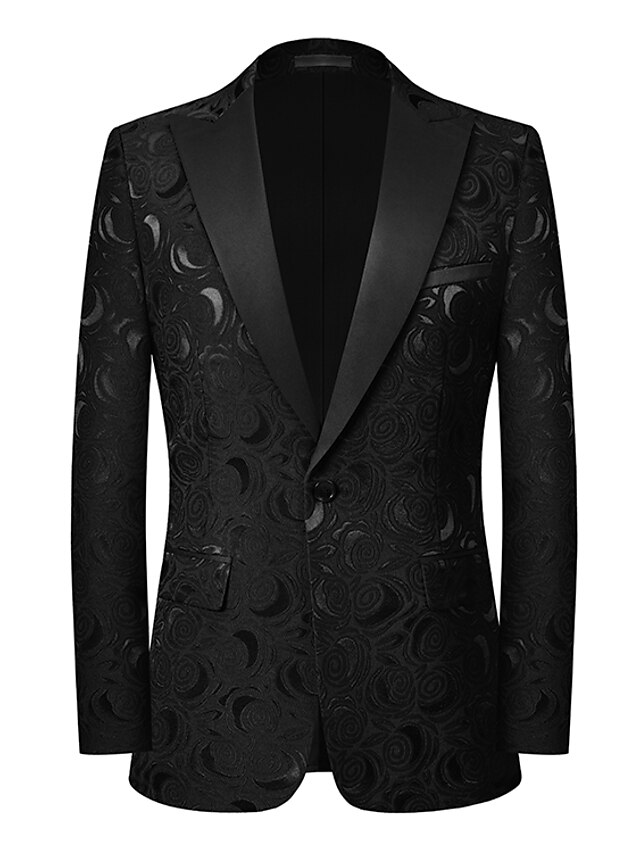 Men's Wedding Party Rose Floral Jacquard Blazer Jacket Tailored Fit ...