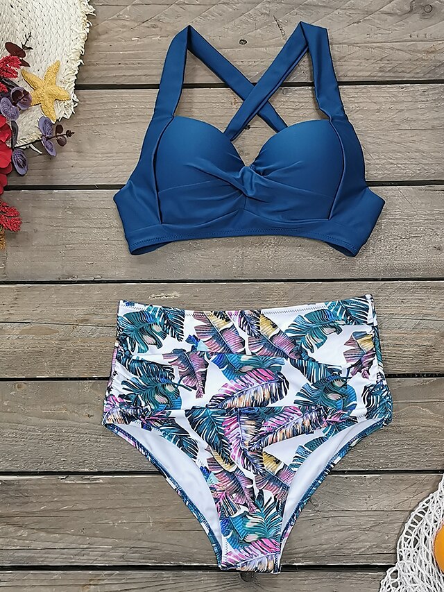 Womens Clothing Womens Swimwear | Womens Swimwear Bikini 2 Piece Normal Swimsuit Backless Printing High Waisted fold over Flower