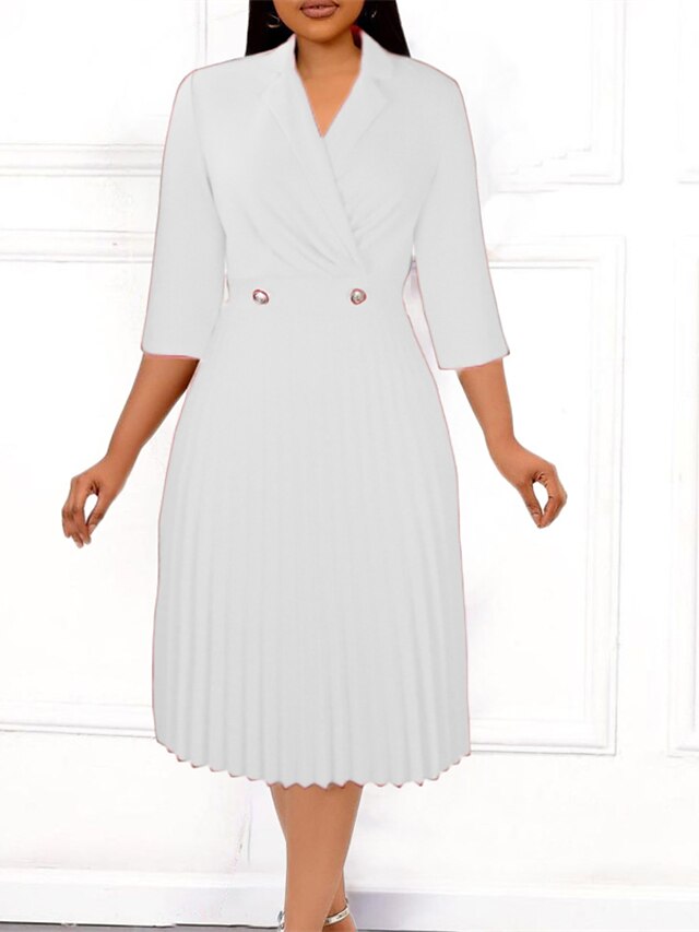 Womens Clothing Plus Size Collection | Womens Plus Size Sheath Dress Solid Color Shirt Collar Half Sleeve Fall Spring Work Midi 