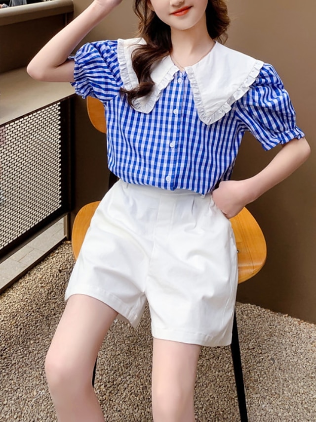 Baby & Kids Girls Clothing | Kids Girls Shirt & Shorts Clothing Set 2 Pieces Short Sleeve Blue Stripe Street Outdoor Cute Sweet 