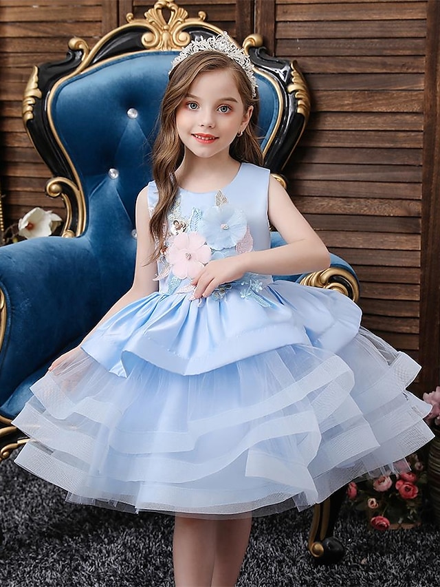 Baby & Kids Girls Clothing | Kids Little Girls Dress Solid Colored Flower Tulle Dress Party Special Occasion Beaded Embroidered 