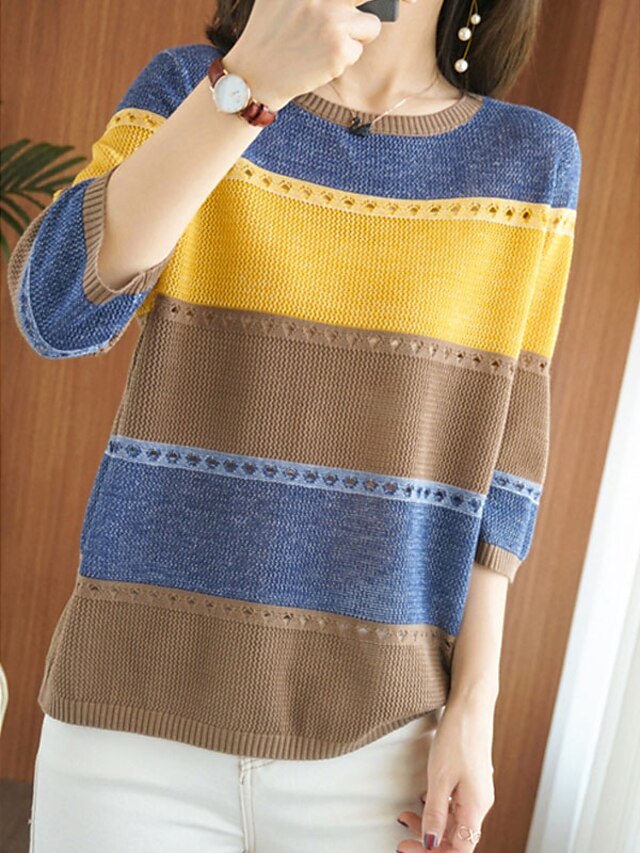 Womens Clothing Sweaters & Cardigans | Womens Pullover Sweater Jumper Knit Knitted Striped Crew Neck Stylish Casual Daily Going 