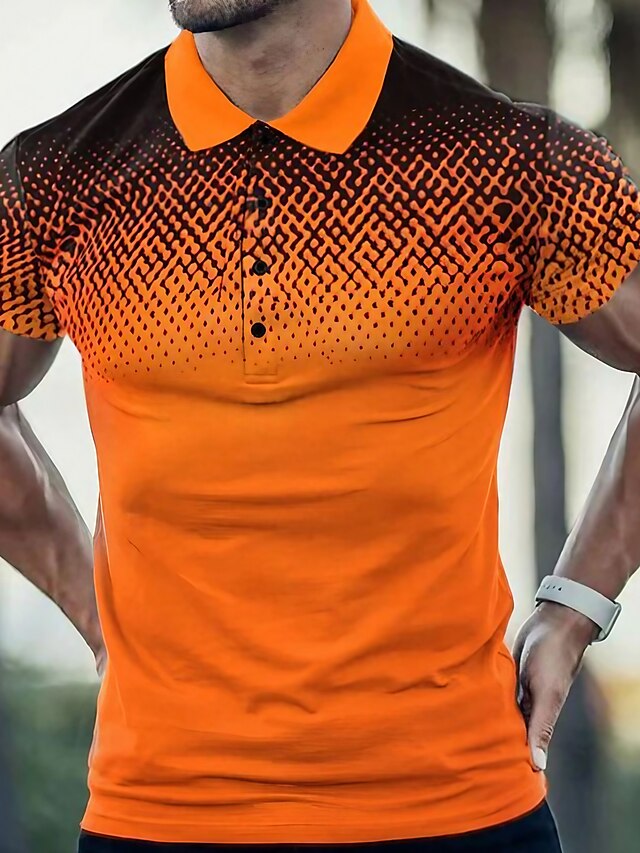  Hombre POLO Camiseta de golf Patrones de Rombo Cuello Vuelto Naranja Impresión 3D Calle Diario Manga Corta 3D Abotonar Ropa Moda Casual Cómodo / Playa