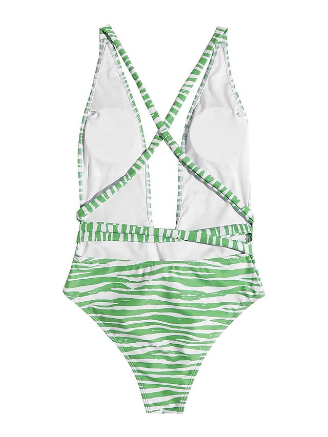 Womens Clothing Womens Swimwear | Womens Swimwear One Piece Monokini Bathing Suits Normal Swimsuit Backless Print Striped Butter