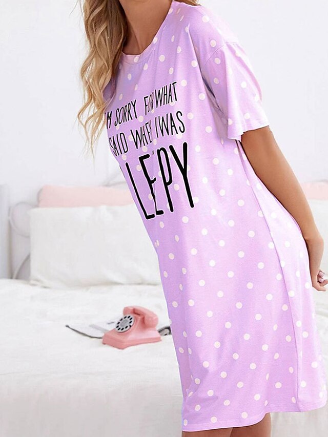 Womens Clothing Womens Sleep & Lounge | Womens Pajamas Nightgown Dot Cherry Comfort Sweet Home Daily Polyester Crew Neck Short S