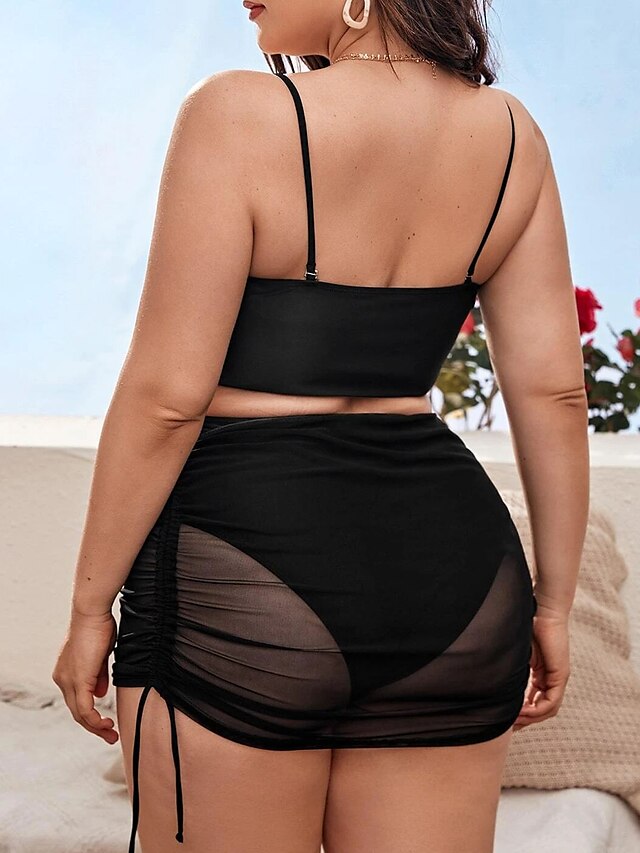 Womens Clothing Womens Swimwear | Womens Swimwear Bikini Three Piece Plus Size Swimsuit Backless Mesh Printing High Waisted Leop