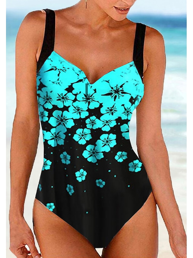 Women's Swimwear One Piece Monokini Bathing Suits Normal Swimsuit Floral Floral Print Strap Vacation Beach Wear Bathing Suits