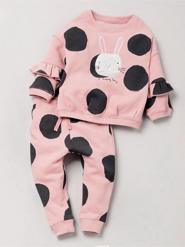 Baby & Kids Girls Clothing | Kids Girls Hoodie & Pants Clothing Set 2 Pieces Long Sleeve Pink Rabbit Bow Print Outdoor Active Sw