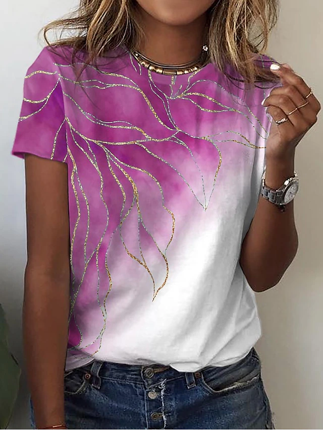 Women's T shirt Tee Graphic Marble Print Custom Print Pink Red Print ...