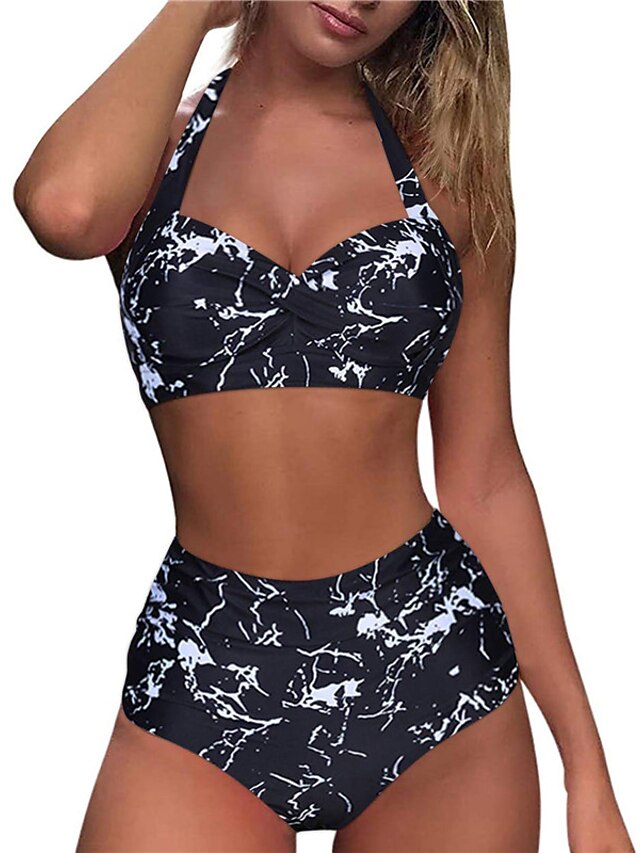 Womens Clothing Womens Swimwear | Womens Swimwear Bikini 2 Piece Normal Swimsuit Open Back Printing High Waisted Print Sunflower