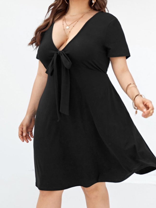 Womens Clothing Plus Size Collection | Womens Plus Size A Line Dress Solid Color V Neck Print Short Sleeve Spring Summer Casual 