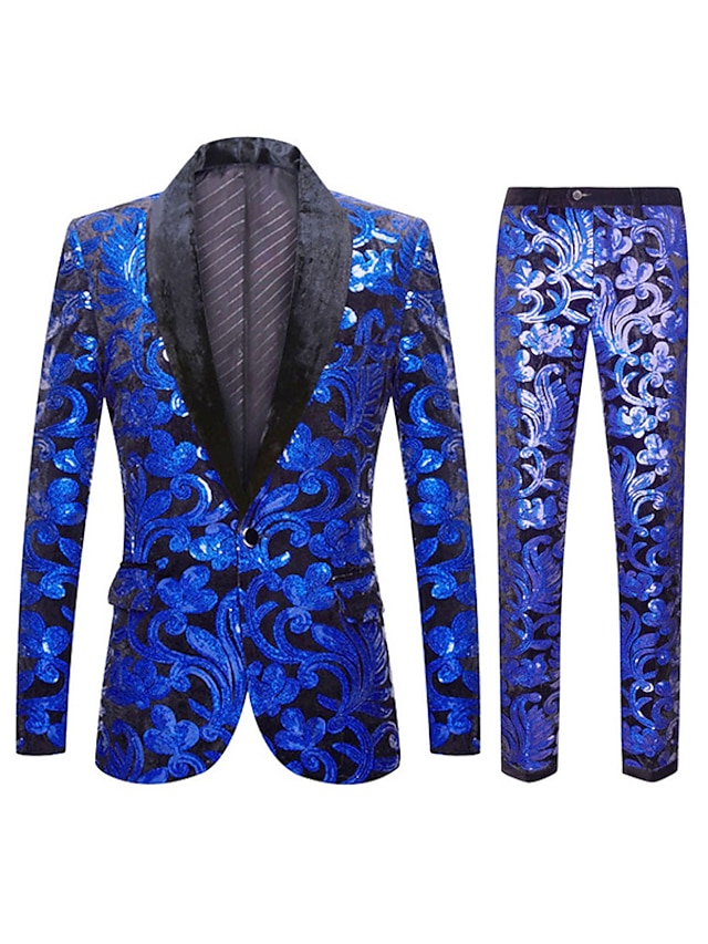 Royal Blue Men's Party Halloween Prom Disco Sparkly Sequin Tuxedos 2 ...