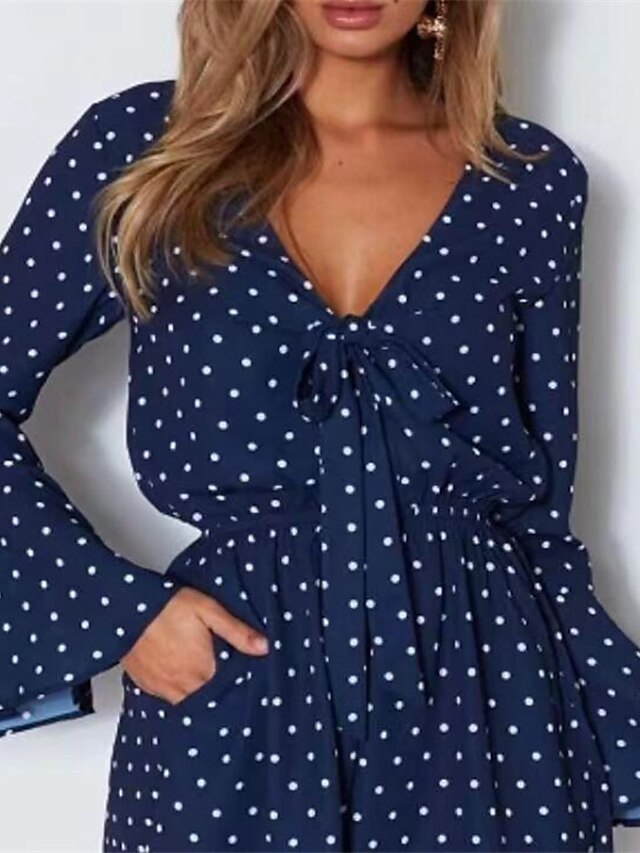 Womens Clothing Womens Jumpsuits & Rompers | Womens Romper Ruffle Polka Dot V Neck Casual Daily Holiday Regular Fit Long Sleeve 