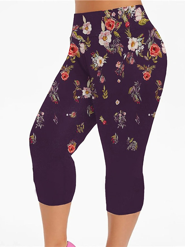 Womens Clothing Plus Size Collection | Womens Plus Size Leggings Capri shorts Print Floral Sporty Casual Casual Daily High Calf-