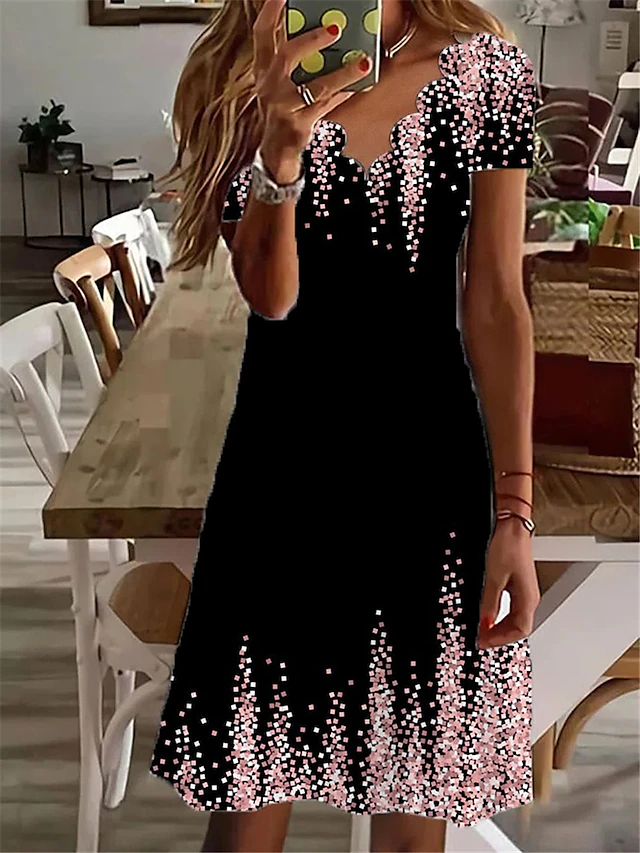 Women's Mini Dress Casual Dress Petite Dress Sundress Shift Dress Vacation Fashion Basic Outdoor Vacation Daily Regular Fit Ombre Print Short Sleeve Sweetheart Pink Blue Green Summer4