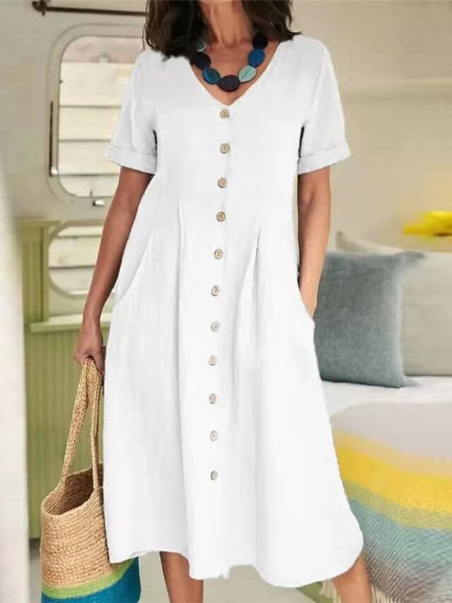 Women's Casual Dress Cotton Linen Dress A Line Dress Maxi long Dress ...