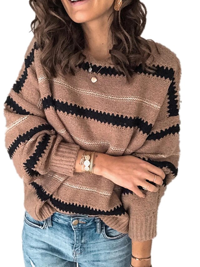 Womens Clothing Sweaters & Cardigans | Womens Pullover Sweater Jumper Knit Knitted Striped Crew Neck Stylish Casual Daily Going 