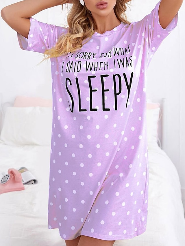 Womens Clothing Womens Sleep & Lounge | Womens Pajamas Nightgown Dot Cherry Comfort Sweet Home Daily Polyester Crew Neck Short S