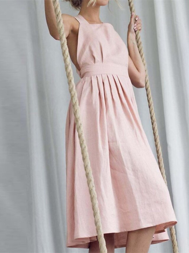 Womens Clothing Womens Dresses | Womens A Line Dress Maxi long Dress Pink Brown Sleeveless Pure Color Backless Ruched Spring Sum