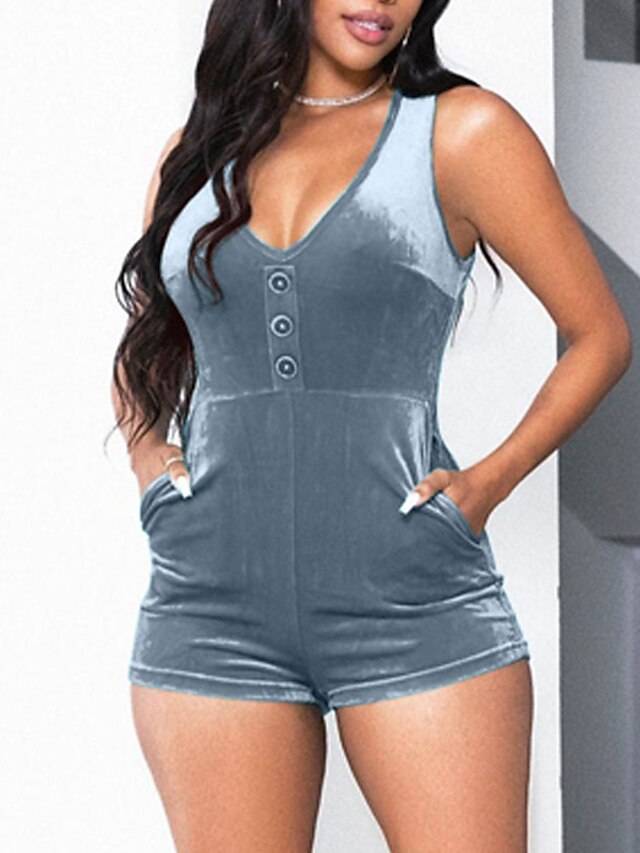 Womens Clothing Womens Jumpsuits & Rompers | Womens Romper Pocket Solid Color V Neck Sexy Street Daily Regular Fit Sleeveless Bl