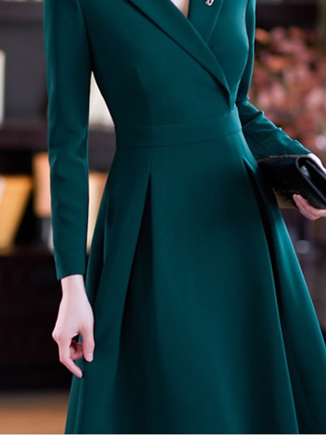 Womens Clothing Womens Dresses | Womens Swing Dress Short Mini Dress Dark Green Long Sleeve Pure Color Ruched Spring Summer Shir