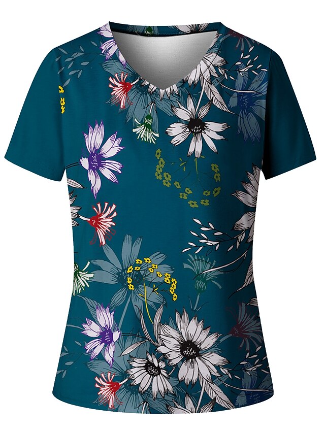 Womens Clothing Womens Tops | Womens Casual Floral T shirt Tee Flower Short Sleeve Print V Neck Vintage Tops Green S / 3D Print 