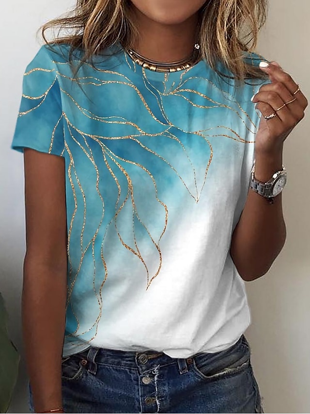  Naisten T-paita Kuvitettu Marmoriprintti Painettu Kausaliteetti Viikonloppu Perus Lyhythihainen Pyöreä kaula-aukko Mukautettu tulostus