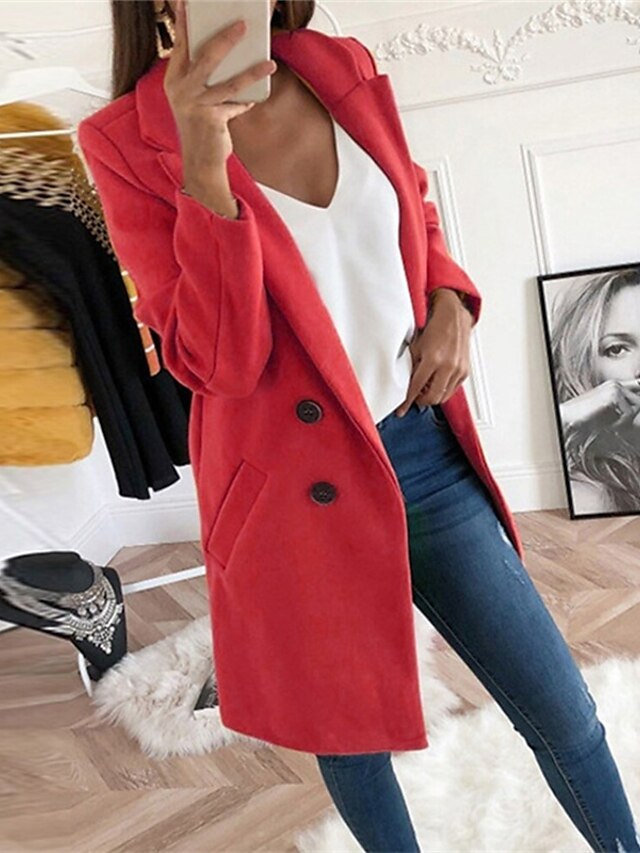 Womens Clothing Womens Outerwear | Womens Coat Street Daily Going out Fall Winter Long Coat Regular Fit Thermal Warm Casual Stre