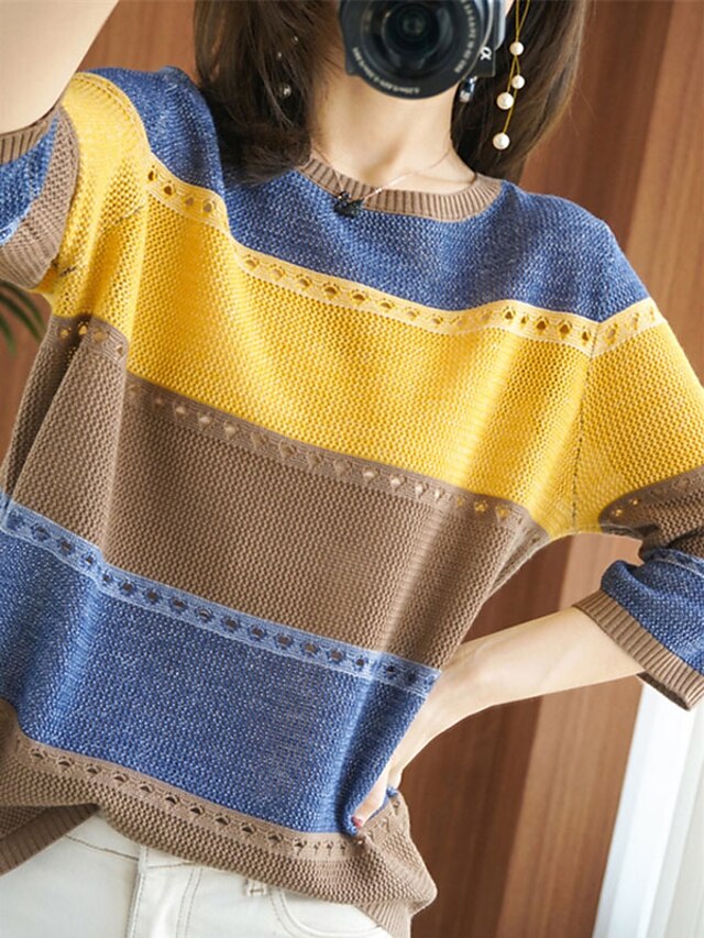 Womens Clothing Sweaters & Cardigans | Womens Pullover Sweater Jumper Knit Knitted Striped Crew Neck Stylish Casual Daily Going 