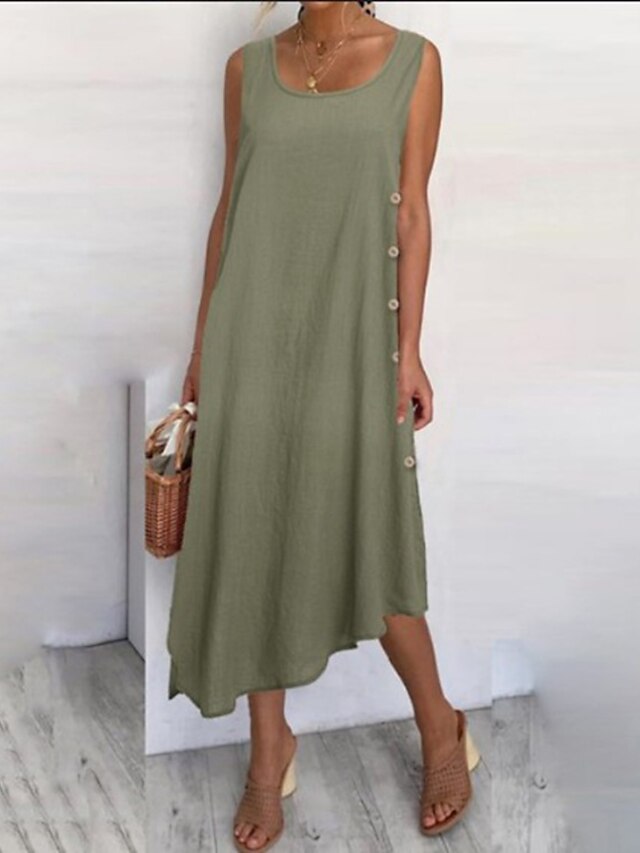 Womens Clothing Womens Dresses | Womens Shift Dress Midi Dress Black Pink Wine Army Green Navy Blue Light Blue Sleeveless Solid 