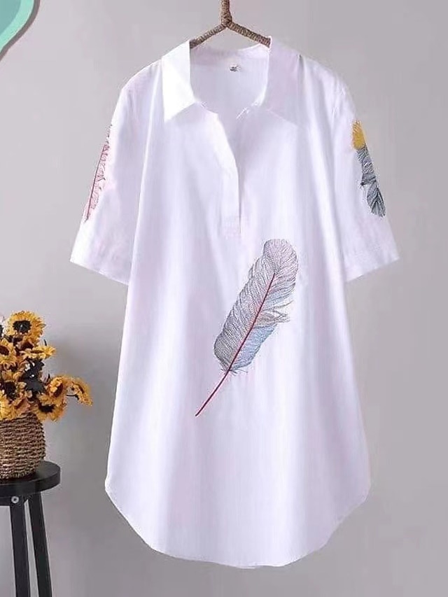 Womens Clothing Plus Size Collection | Womens Plus Size Tops Blouse Shirt Graphic Patterned Embroidered Button Short Sleeve Shir