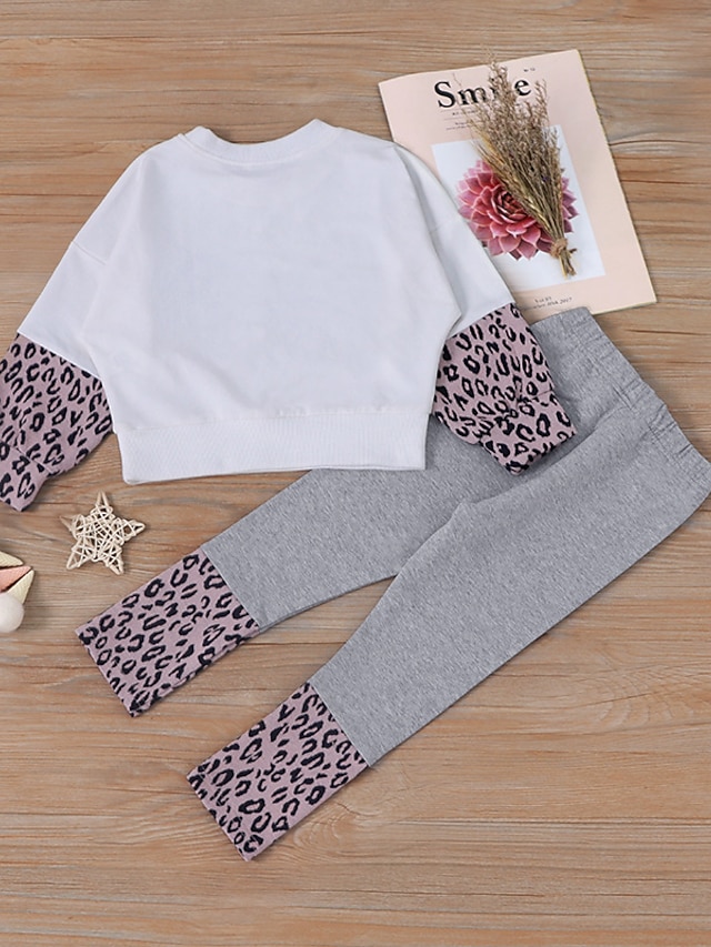 Baby & Kids Girls Clothing | Kids Girls Hoodie & Pants Clothing Set 2 Pieces Long Sleeve White Butterfly Leopard Print Street Ou