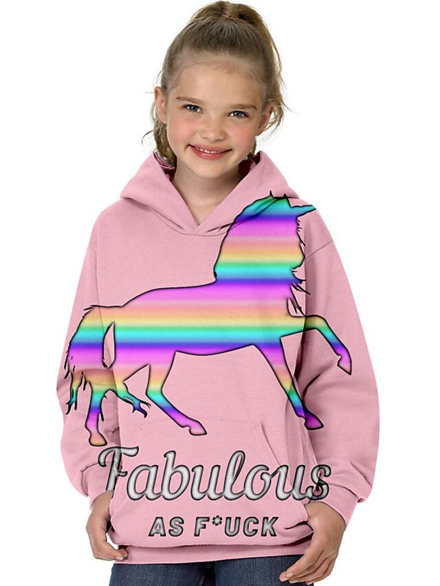 Baby & Kids Girls Clothing | Kids Girls Hoodie Long Sleeve 3D Print Unicorn Letter Animal Pocket Pink Children Tops Fall Spring 